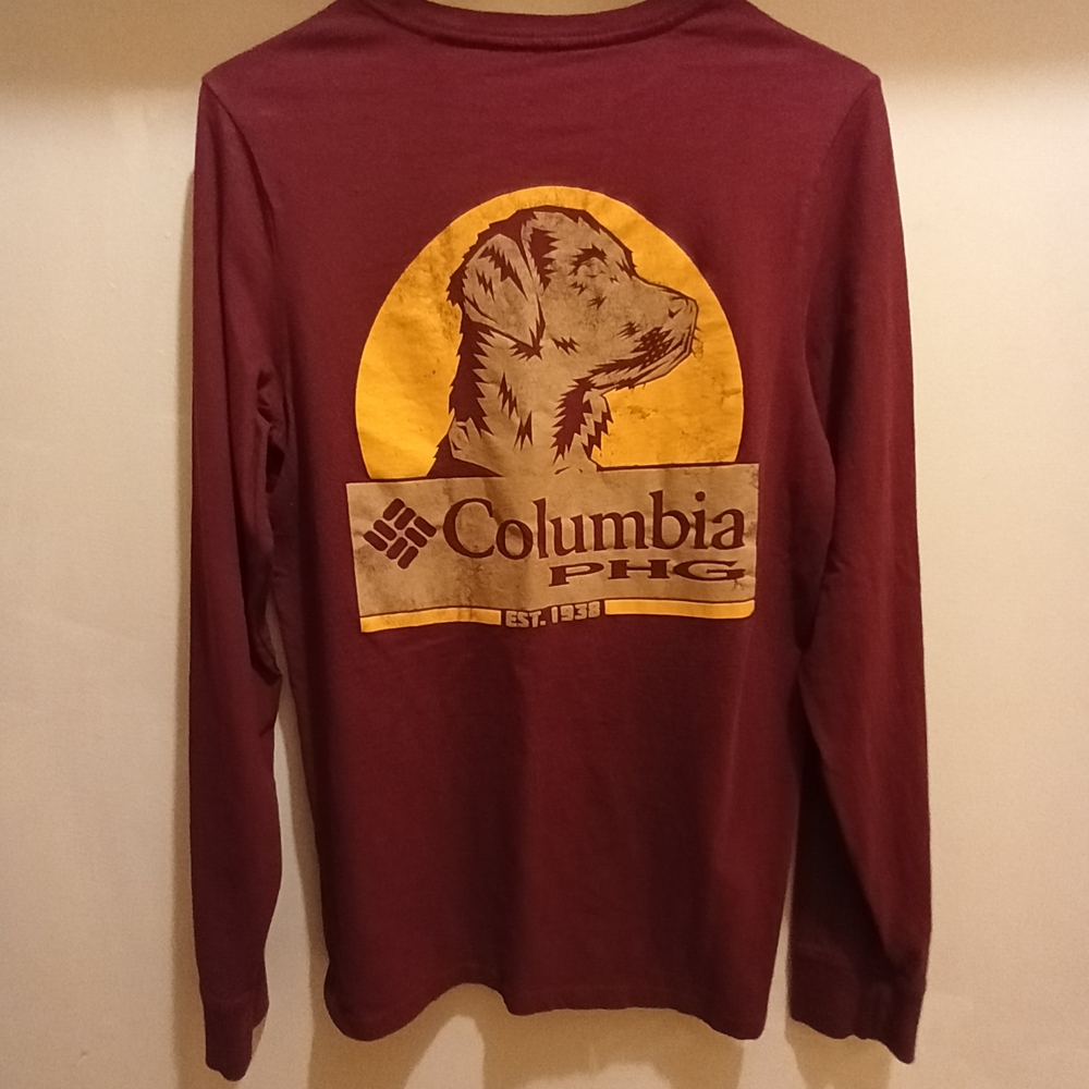 Columbia Long-Sleeve Graphic Tee in Maroon with Gold Logo